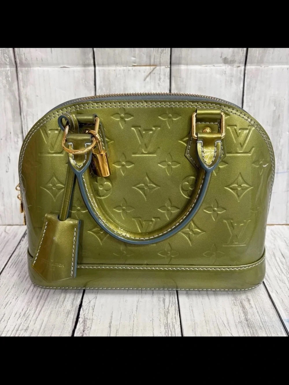 Louis Vuitton Olive Green Vernis Alma BB Handbag